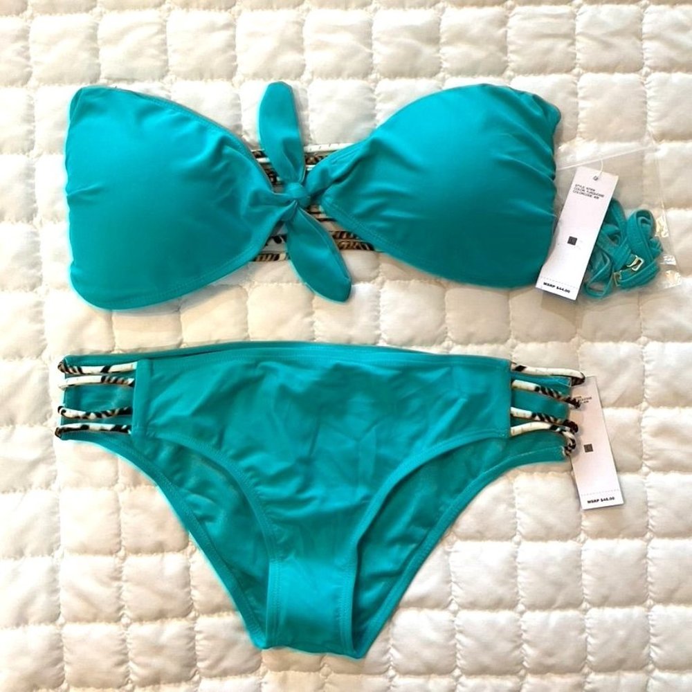 Kensie Bikini Green Leopard Size Large